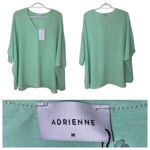 Adrienne NWT Mint Green Oversized Slub Gauze V-Neck Made in USA‎ Blouse Medium
